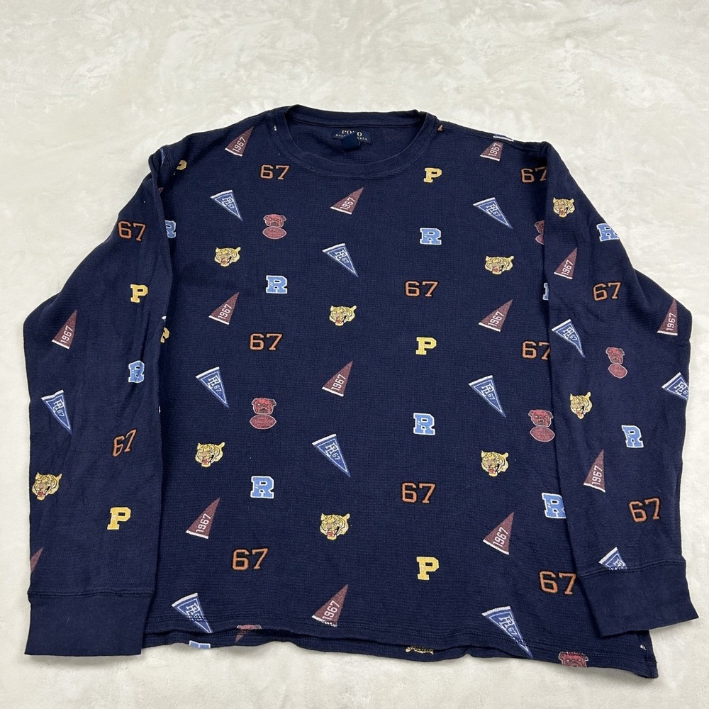 Polo Ralph Lauren Sleepwear Mens 2XL Navy Collegiate Mascot Waffle Thermal Shirt